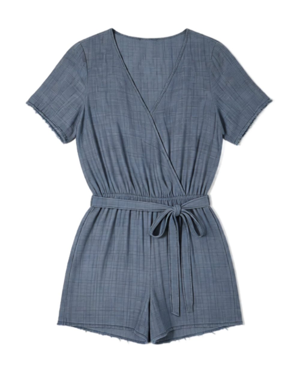 Sanctuary x Anthropologie Montana Tie-Front Romper in blue linen Small